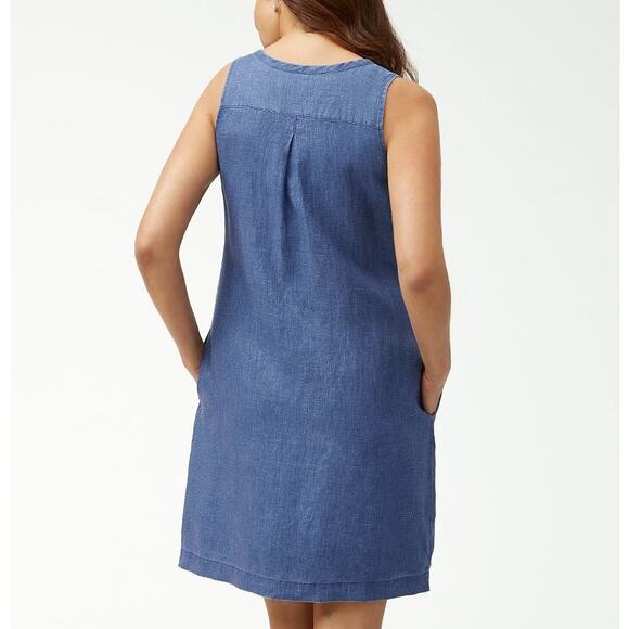 Tommy Bahama Seaglass Linen Sleeveless Shift Dress Women XS Dark Cobalt Blue - Picture 3 of 13